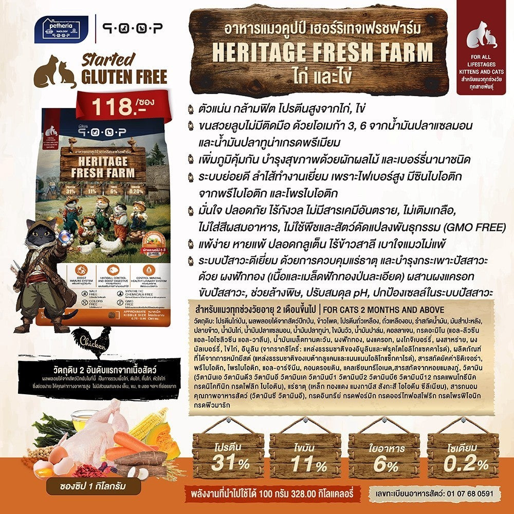 อาหารแมวคูปป์ qoop [ยกลัง 10 ถุง*1kg.] อาหารแมวคูปป์ STARTED GLUTEN FREE สำหรับแมวทุกช่วงวัย ขนาด 1 กก.