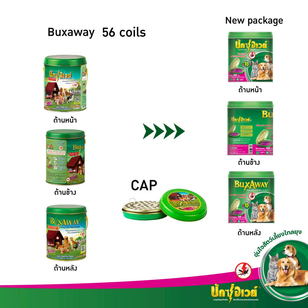 [ยกลัง 12 กระป๋อง*พร้อมถาด 56 ขด] ยาจุดกันยุงสัตว์เลี้ยง BuxAway 56 ขด (รุ่นคุ้มค่า) พร้อมถาดSafety Tray