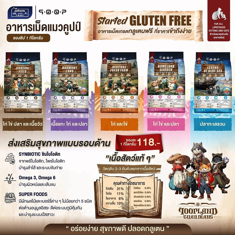อาหารแมวคูปป์ qoop [ยกกระสอบ 7kg.] อาหารแมวคูปป์ STARTED GLUTEN FREE สำหรับแมวทุกช่วงวัย ขนาด 7 กก.