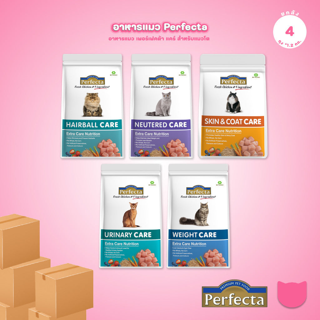 [ยกลัง 4*1.2kg.] Perfecta Care อาหารแมวโต เพอร์เฟคต้าแคร์ สูตรดูแลเฉพาะด้าน ขนาด 1.2 กก.