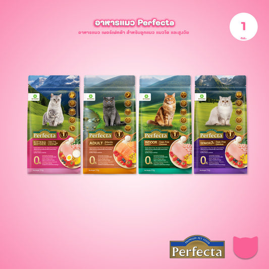 [1kg] Perfecta Wellness อาหารแมว สูตรพรีเมียม Fresh Meat ดูแลผิว ขน และระบบย่อย สำหรับแมวโต ขนาด 1kg