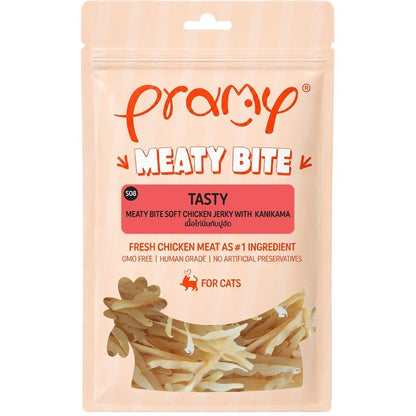[แพ็ค 3 ซอง] Pramy Meaty Bite ขนมแมวเนื้อนิ่ม สันในไก่แท้ โปรตีนสูง 40% Soft & Chewy ขนาด 30g มี 12 สูตร