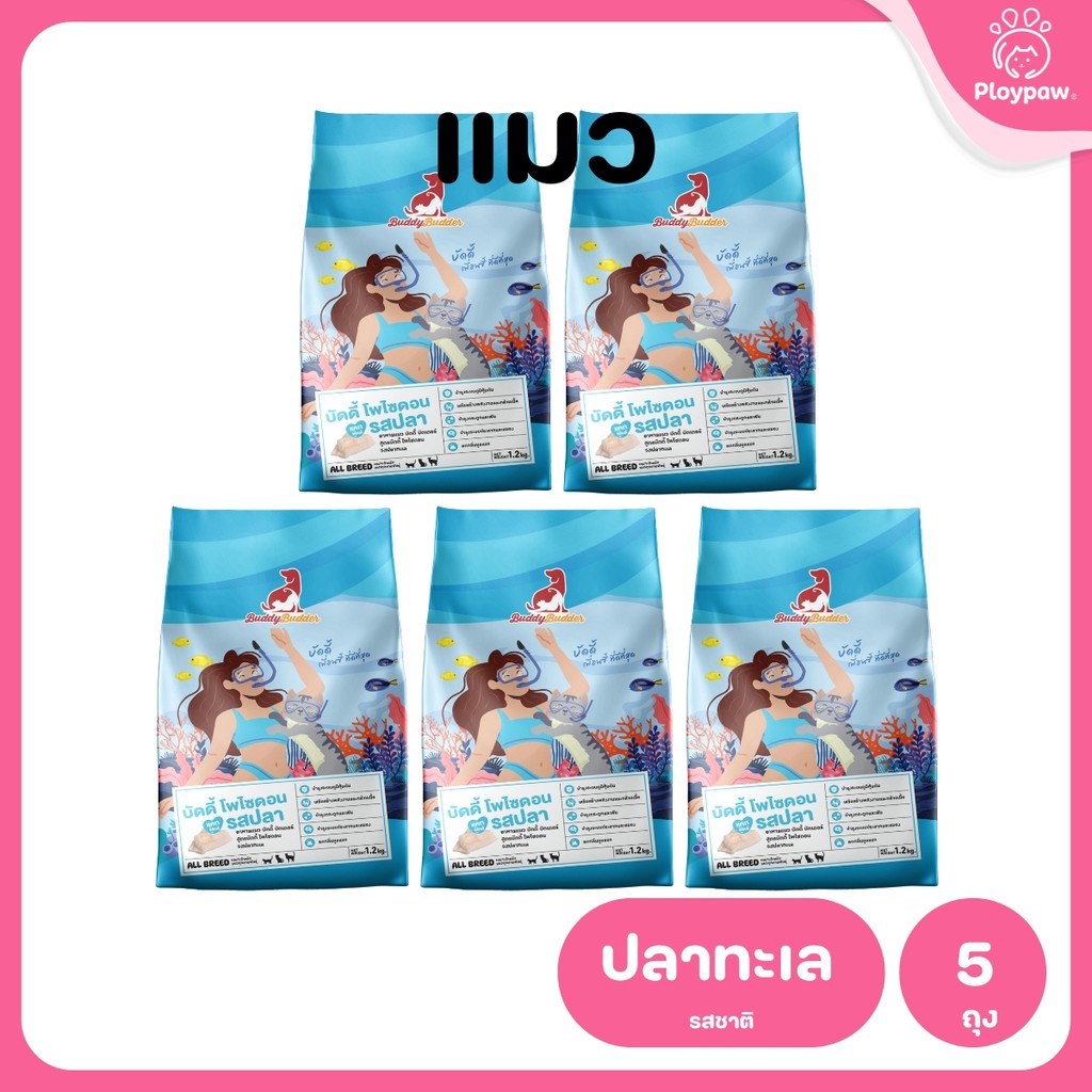 [แพ็ค 5 ถุง] Buddy Budder อาหารแมว เกรดพรีเมี่ยม โปรตีนสูง โซเดียมต่ำ ขนาด 1.2 kg*5 ถุง