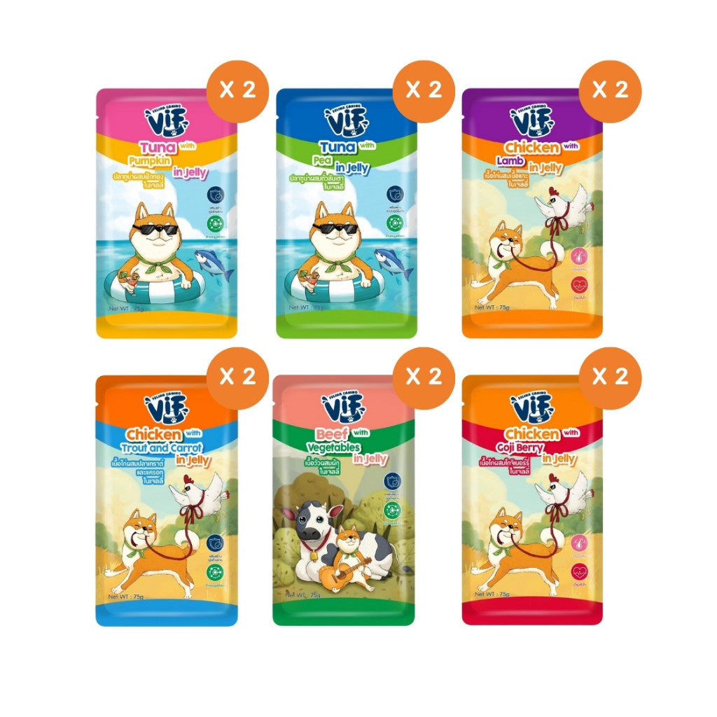 [ยกโหล 12 ซอง] VIF Felina Canino อาหารเปียกสุนัข วิฟ เกรดพรีเมี่ยม สำหรับสุนัขทุกวัย ขนาดซอง 75 กรัม