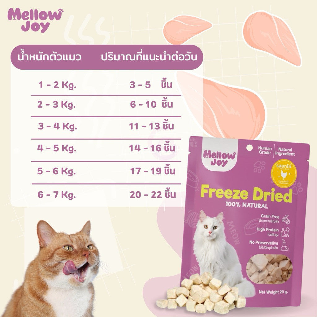 [ยกแพ็ค 12*20g] MellowJoy เมลโลว์จอย ขนมแมว ฟรีซดราย Human Grade อกไก่ ตับวัว ปลาไข่ แซลมอน