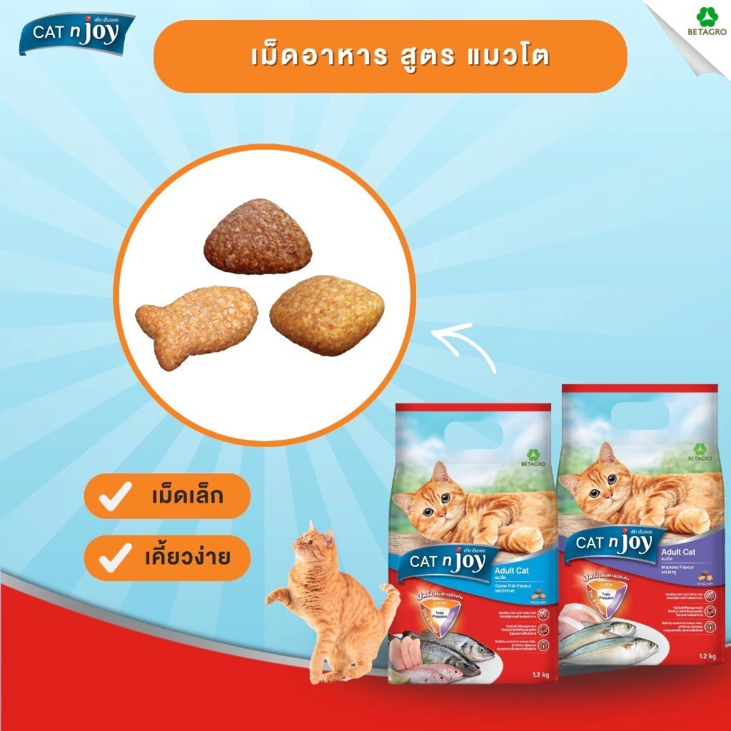 [ถุงแพ็คเกจ 1Kg.] CAT n joy Grain Free อาหารแมวโต สูตรเกรนฟรี ลดความเสี่ยงการแพ้อาหาร เม็ดเล็ก ขนาด 1 kg