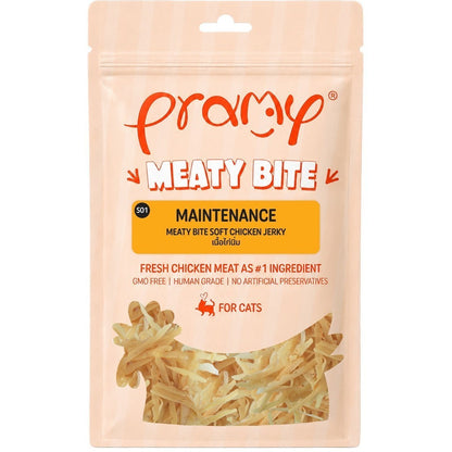 [1 ซอง] Pramy Meaty Bite ขนมแมวเนื้อนิ่ม สันในไก่แท้ โปรตีนสูง 40% Soft & Chewy ขนาด 30g มี 12 สูตร