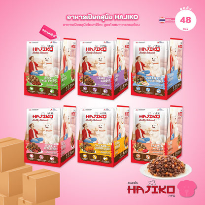 [ยกลัง 48 ซอง] HAJIKO Healthy Balanced อาหารเปียกสุนัข อาหารสุนัขโต Complete & Balanced เนื้อสัตว์จริง 130g จำนวน 48 ซอง