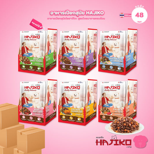 [ยกลัง 48 ซอง] HAJIKO Healthy Balanced อาหารเปียกสุนัข อาหารสุนัขโต Complete & Balanced เนื้อสัตว์จริง 130g จำนวน 48 ซอง