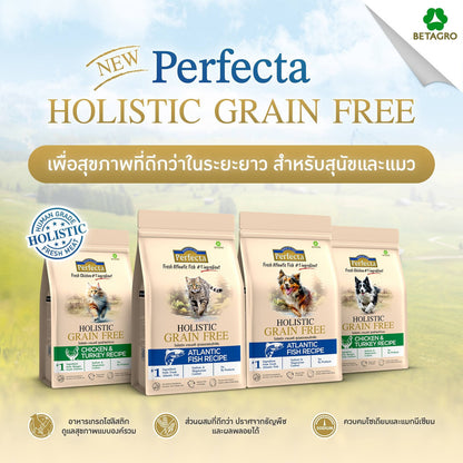[ยกกระสอบ 7kg] Perfecta Holistic Grain Free อาหารเม็ดแมว เกรดโฮลิสติก เกรนฟรี สูตร Chicken & Turkey / Atlantic Fish 1 กก