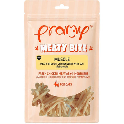 [1 ซอง] Pramy Meaty Bite ขนมแมวเนื้อนิ่ม สันในไก่แท้ โปรตีนสูง 40% Soft & Chewy ขนาด 30g มี 12 สูตร