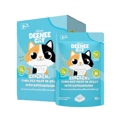 [ยกลัง 48 ซอง] Deenee Cat อาหารเปียกแมว ดีนนี่แคท ไก่ทูน่า เนื้อแดงในเยลลี่ Grain Free 70g มี 10 สูตร