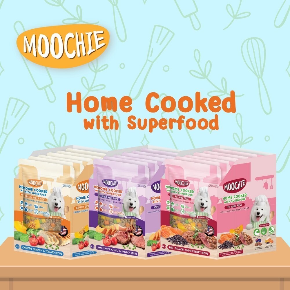 [ยกกล่อง 6 ซอง] Moochie Homecook with Superfood อาหารสุนัขปรุงสุก อาหารเปียกสุนัข Complete & Balanced 255g