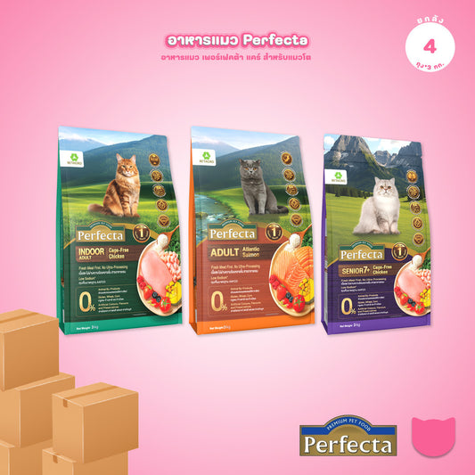 [ยกลัง 4*3kg] Perfecta Wellness อาหารแมว สูตรพรีเมียม Fresh Meat ดูแลผิว ขน และระบบย่อย สำหรับแมวโต ขนาด 3kg