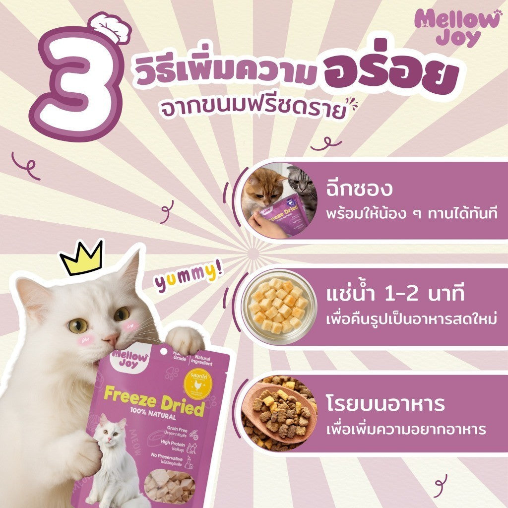 [ยกแพ็ค 12*20g] MellowJoy เมลโลว์จอย ขนมแมว ฟรีซดราย Human Grade อกไก่ ตับวัว ปลาไข่ แซลมอน