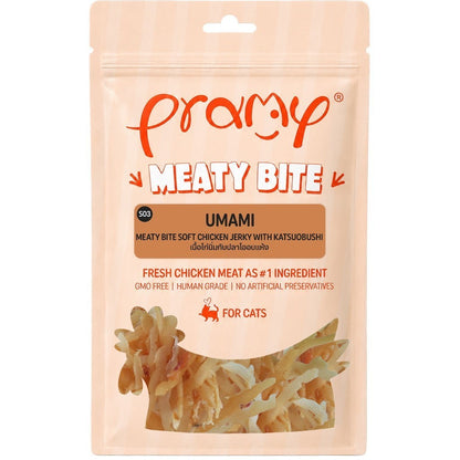 [1 ซอง] Pramy Meaty Bite ขนมแมวเนื้อนิ่ม สันในไก่แท้ โปรตีนสูง 40% Soft & Chewy ขนาด 30g มี 12 สูตร