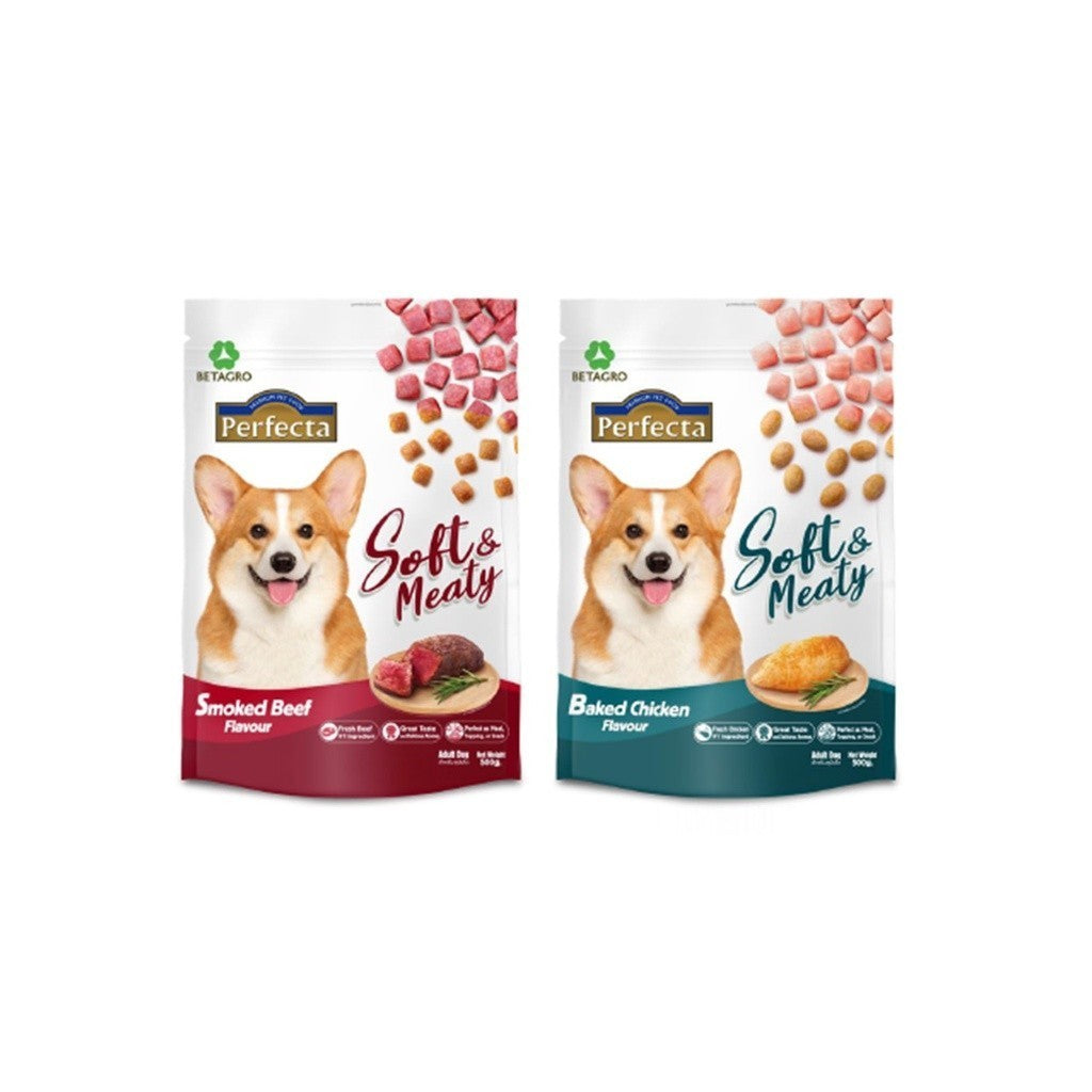 [1kg.] Perfecta อาหารสุนัข เม็ดนิ่ม เพอร์เฟคต้า Soft & Meaty สุนัขโตอายุ 1 ปี ขึ้นไป ขนาด 1kg