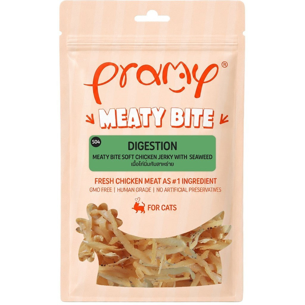 [1 ซอง] Pramy Meaty Bite ขนมแมวเนื้อนิ่ม สันในไก่แท้ โปรตีนสูง 40% Soft & Chewy ขนาด 30g มี 12 สูตร