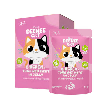 [ยกลัง 48 ซอง] Deenee Cat อาหารเปียกแมว ดีนนี่แคท ไก่ทูน่า เนื้อแดงในเยลลี่ Grain Free 70g มี 10 สูตร