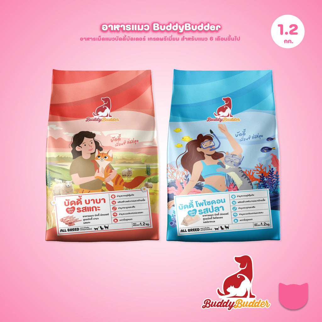 [1.2 กก.] Buddy Budder อาหารแมว เกรดพรีเมี่ยม โปรตีนสูง โซเดียมต่ำ ขนาด 1.2 kg