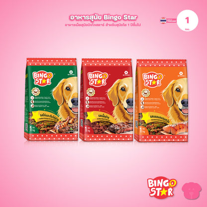 [1 กก.] BingoStar อาหารสุนัขโต ขนาด 1kg เม็ดรูปดาว โปรตีนจากปลา มี Synbiotic โอเมก้า 3&6 สำหรับสุนัขอายุ 1 ปีขึ้นไป