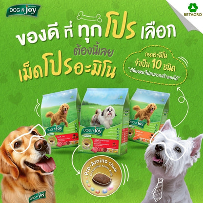 [3kg] DOG n joy ด็อก เอ็นจอย อาหารสุนัข Puppy Adult Small Breed ไก่ เนื้อ แซลมอน สำหรับลูกสุนัขและสุนัขโต ขนาด 3kg