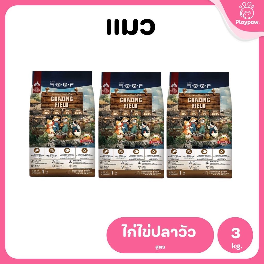 อาหารแมวคูปป์ qoop [แพ็ค 3 ถุง*1kg.] อาหารแมวคูปป์ STARTED GLUTEN FREE สำหรับแมวทุกช่วงวัย ขนาด 1 กก.