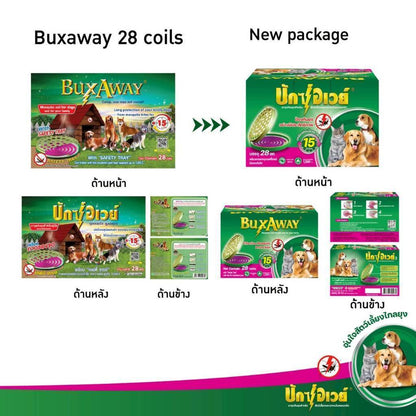 [ยกลัง 6 กล่อง*พร้อมถาด 28 ขด] ยาจุดกันยุงสำหรับสัตว์เลี้ยง BuxAway  บรรจุ 28 ขด (รุ่นประหยัด) พร้อมถาดรอง Safety Tray