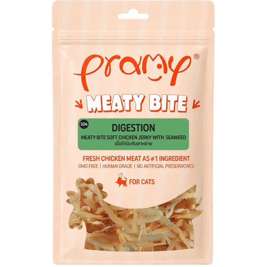 [ยกแพ็ค 12 ซอง] Pramy Meaty Bite ขนมแมวเนื้อนิ่ม สันในไก่แท้ โปรตีนสูง 40% Soft & Chewy ขนาด 30g จำนวน 12 ซอง มี 12 สูตร