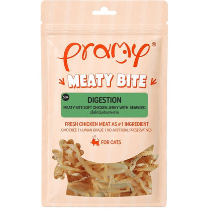 [ยกแพ็ค 12 ซอง] Pramy Meaty Bite ขนมแมวเนื้อนิ่ม สันในไก่แท้ โปรตีนสูง 40% Soft & Chewy ขนาด 30g จำนวน 12 ซอง มี 12 สูตร