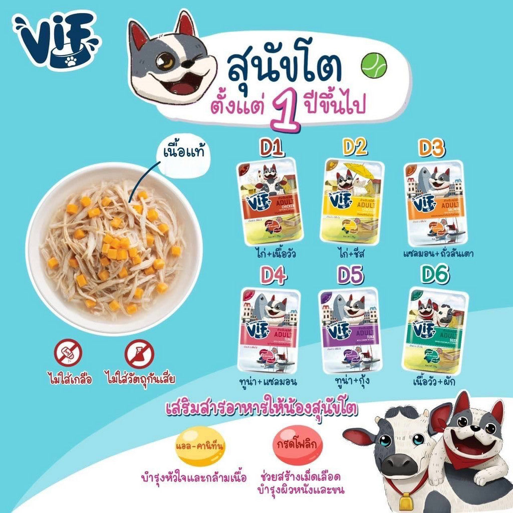 [ยกโหล 12 ซอง] VIF Felina Canino อาหารเปียกสุนัข วิฟ เกรดพรีเมี่ยม สำหรับสุนัขทุกวัย ขนาดซอง 75 กรัม