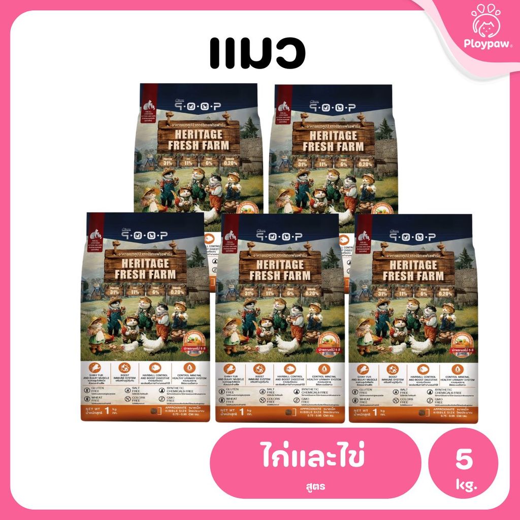 อาหารแมวคูปป์ qoop [แพ็ค 5 ถุง*1kg.] อาหารแมวคูปป์ STARTED GLUTEN FREE สำหรับแมวทุกช่วงวัย ขนาด 1 กก.