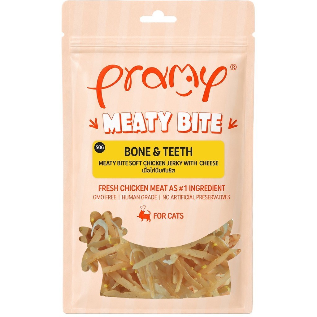 [1 ซอง] Pramy Meaty Bite ขนมแมวเนื้อนิ่ม สันในไก่แท้ โปรตีนสูง 40% Soft & Chewy ขนาด 30g มี 12 สูตร