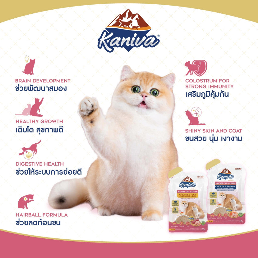 อาหารเปียกแมวคานิว่า [ยกลัง 48 ซอง] Kaniva Mother Cat & Kitten ชนิดเปียก สูตรแม่แมว และลูกแมว  ขนาดซอง 35 กรัม
