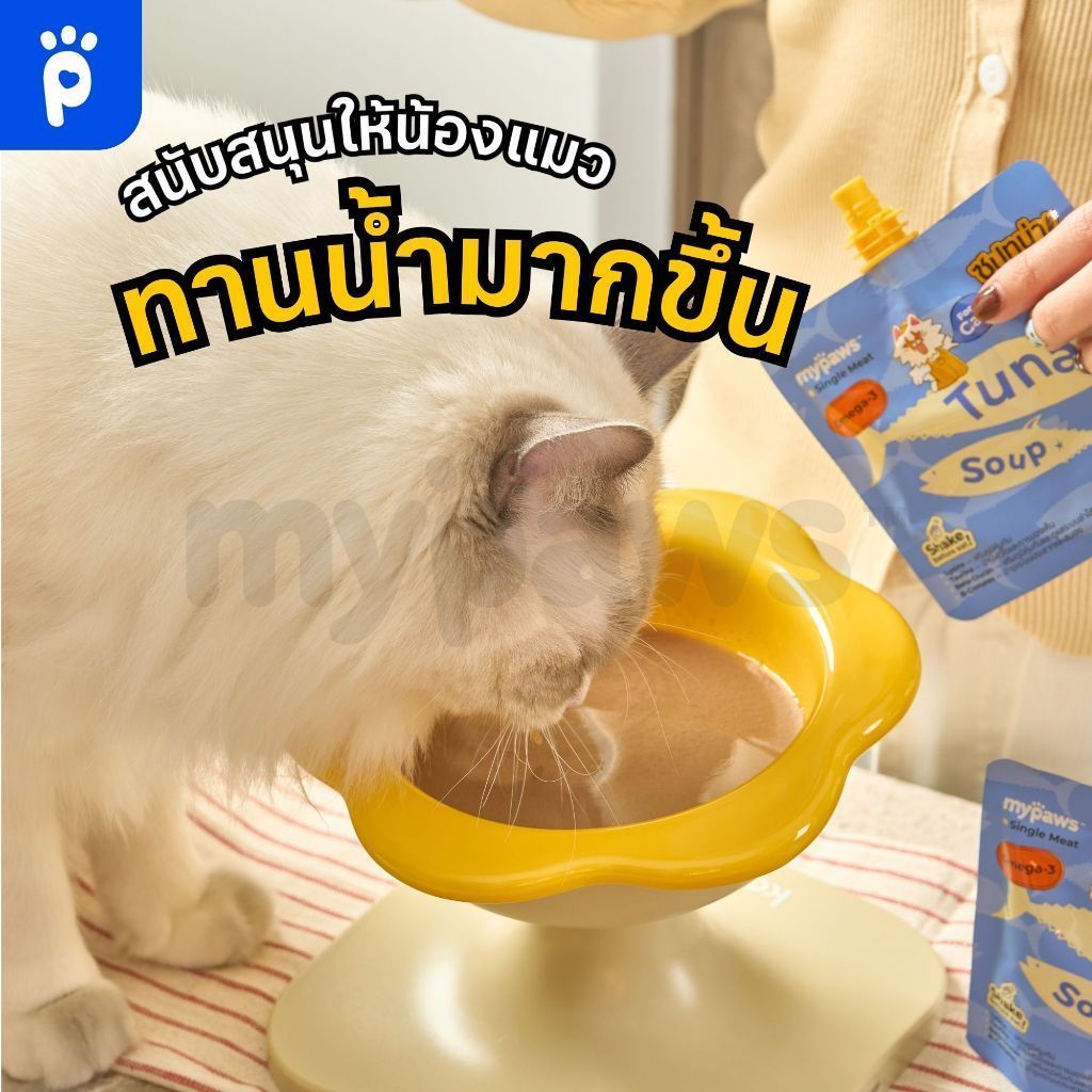 ซุปสำหรับสัตว์เลี้ยง [ยกลัง 48 ซอง] My Paws ซุปแมว ไม่เติมเกลือ พร้อมเสริมวิตามิน กระตุ้นการทานน้ำ Cat Soup 100g.