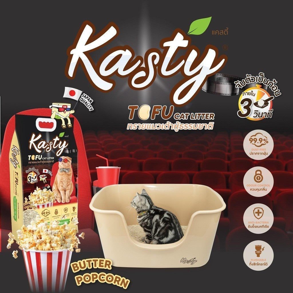 [6 ลิตร] Kasty ทรายแมวเต้าหู้ ฝุ่นน้อย จับก้อนไว ดับกลิ่นดี ทิ้งชักโครกได้ ทรายแมวธรรมชาติ