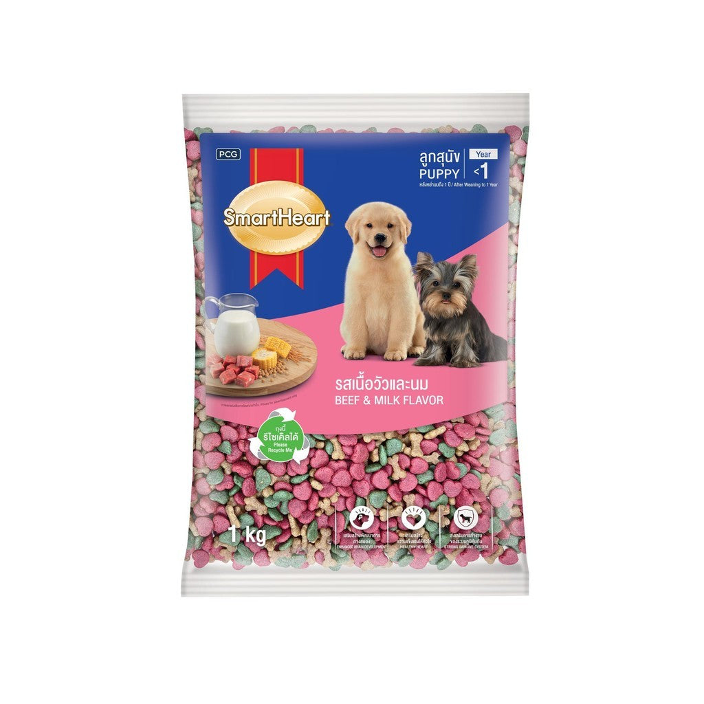 [ถุงแบ่ง 1 กก.] SmartHeart Dog Food อาหารเม็ดสำหรับสุนัข สมาร์ทฮาร์ท สำหรับลูกสุนัข สุนัขโต ถุงแพ็คเกจจากโรงงาน