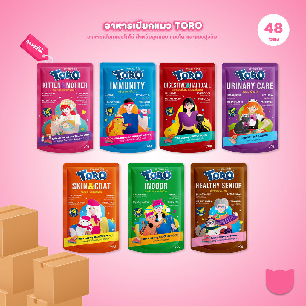 อาหารแมวเปียกโทโร่ [ยกลัง 48 ซอง] Toro Catfood Pouch ขนาดซอง 70 กรัม
