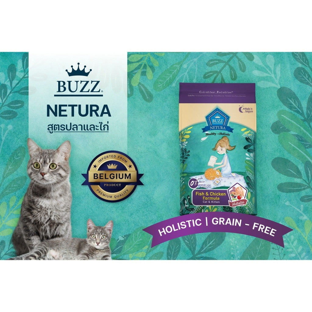 Buzz Netura [1kg.] Holistic อาหารแมวบัซซ์ ขนาด 1 กก. (1kg) อาหารแมวโฮลิสติก เกรนฟรี