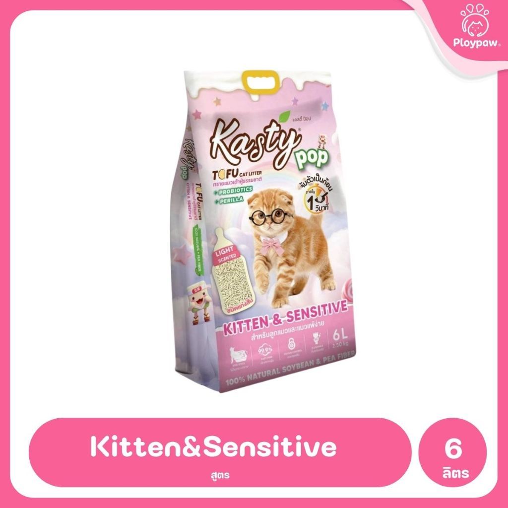 [6 ลิตร] Kasty ทรายแมวเต้าหู้ ฝุ่นน้อย จับก้อนไว ดับกลิ่นดี ทิ้งชักโครกได้ ทรายแมวธรรมชาติ