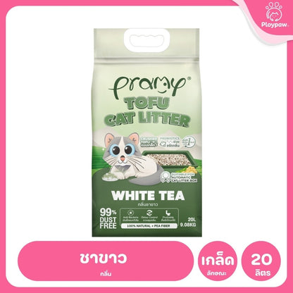 [20 ลิตร] Pramy ทรายแมวเต้าหู้ Dust Free 99% จับตัวเร็ว 1 วิ ทิ้งชักโครกได้ ทรายแมวไร้ฝุ่น โปรไบโอติก 20L 8 กลิ่น (Tofu)