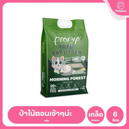 [6 ลิตร] Pramy ทรายแมวเต้าหู้ Dust Free 99% จับตัวเร็ว 1 วิ ทิ้งชักโครกได้ ทรายแมวไร้ฝุ่น โปรไบโอติก 6L 8 กลิ่น (Tofu)