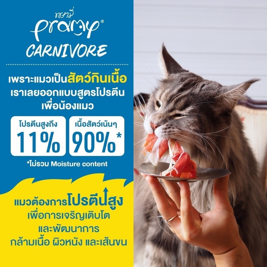 [ยกโหล 12 ซอง] Pramy Carnivore อาหารเปียกแมว พรามี่ High Protein 11% โปรตีนสูง สูตรเกรวี่ เจลลี่ มูส ขนาด 70g เลือกรสได้