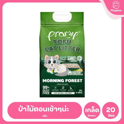 [20 ลิตร] Pramy ทรายแมวเต้าหู้ Dust Free 99% จับตัวเร็ว 1 วิ ทิ้งชักโครกได้ ทรายแมวไร้ฝุ่น โปรไบโอติก 20L 8 กลิ่น (Tofu)