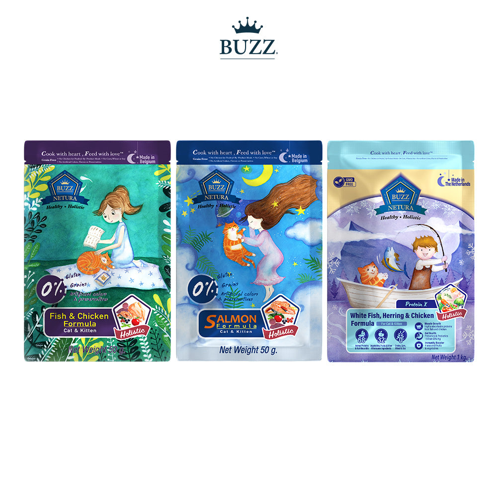 [ขนาดทดลอง] BUZZ Netura Sampling อาหารแมวพรีเมียมโฮลิสติก-เกรนฟรี สินค้าขนาดทดลอง - 50 กรัม