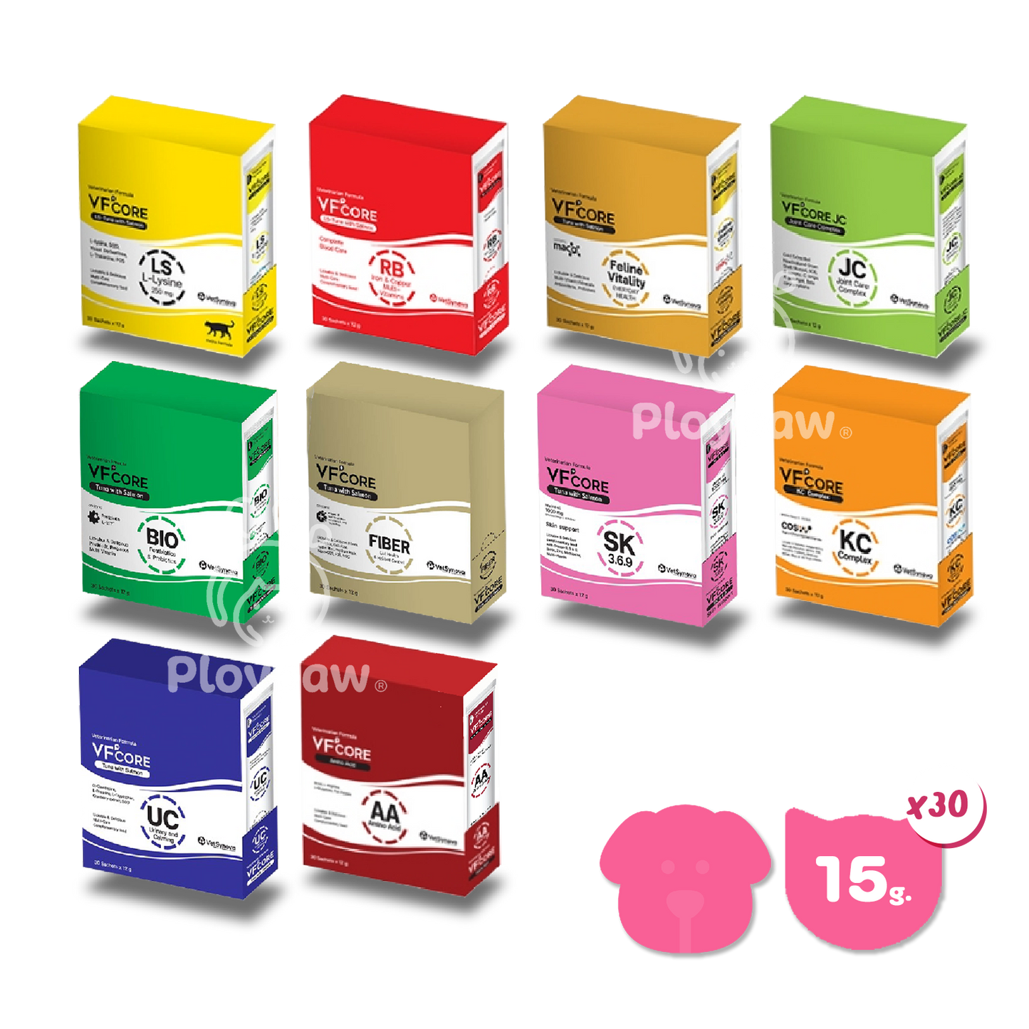 [ยกกล่อง 30 ซอง] VF+ Core ขนมแมวเลีย วีเอฟพลัสคอร์ วิตามินรูปแบบแมวเลีย ขนาดซอง 12 กรัม